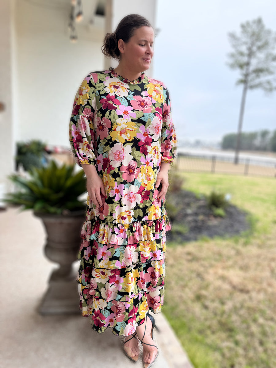 Adele blush best sale ruffle maxi dress