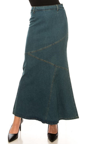 Stretch Denim Fish Tail Long Skirt