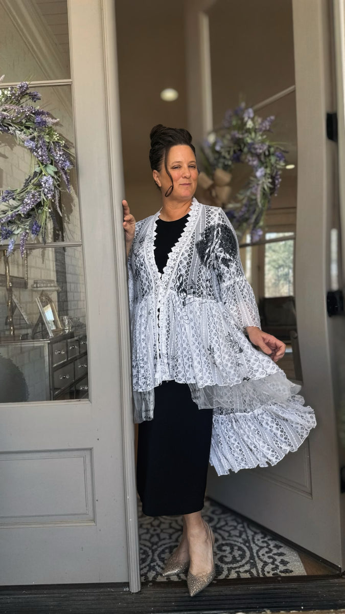 Ivory Lace Cardigan- Blk Music Scale – Zadie B's Fashions