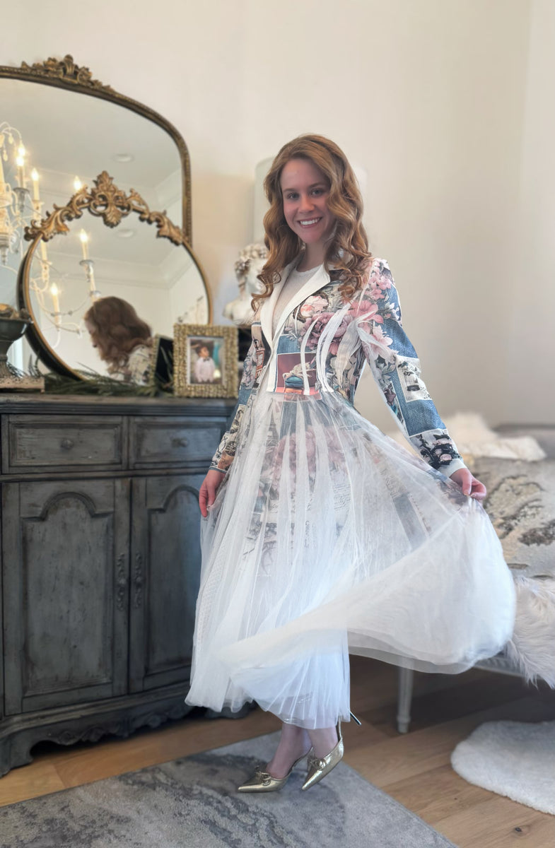 Ivory Paris Print Blazer w/Tulle – Zadie B's Fashions