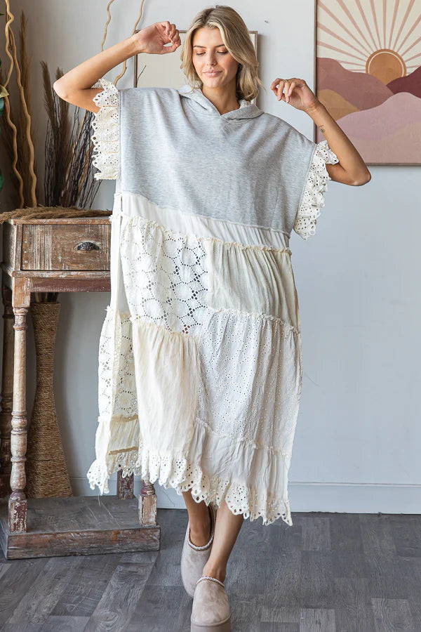 Eyelet Covered Button Tunic Top White
