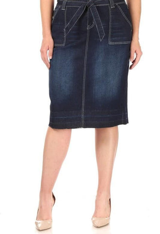 Indigo Belted Denim Skirt 77809