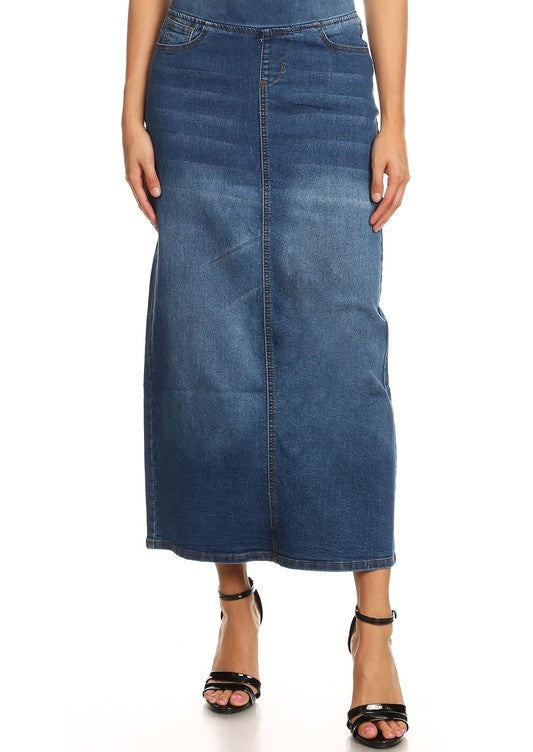 Elastic Waist Indigo Long Denim Skirt – Zadie B's Fashions