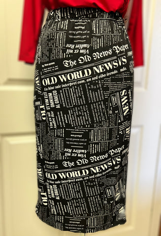 Pencil Skirt -Black Newsprint