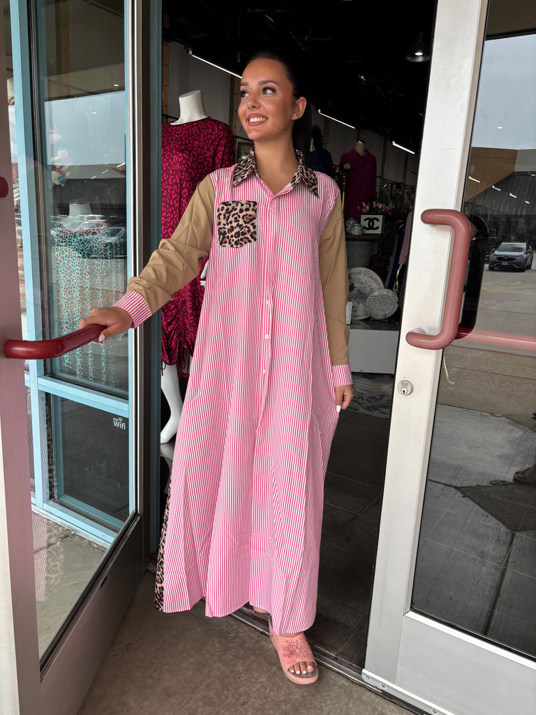 pink animal print shirt dress Pink & Red Animal Print Button Down Dress | Stand-Out Print
