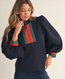 Color Rib Front Zip Top