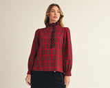 Ruffle Detail Plaid Top