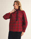 Ruffle Detail Plaid Top