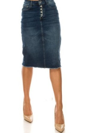 Denim Skirt w/ Fringe Hem