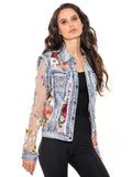 Denim Lace Jacket with Floral Embroidery