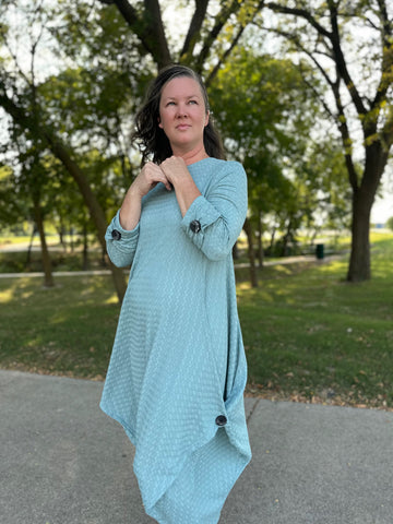 Sage Triangular Button Dress