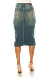 Embroidered Button Calf Length Denim