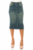 Embroidered Button Calf Length Denim