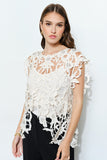 Pearl Rhinestone Embellished Lace Cutout Top