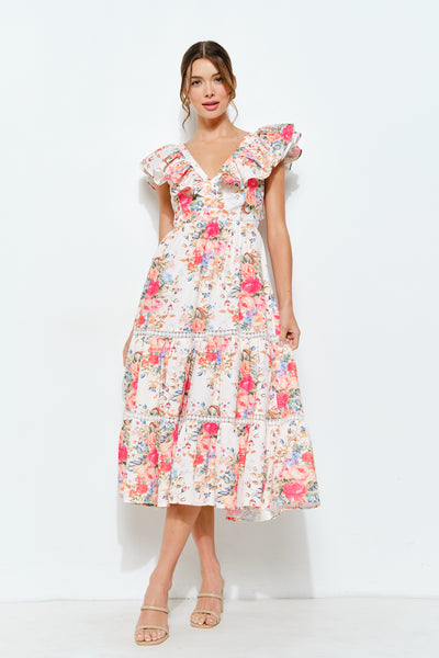 Ruffle Sleeve Floral Midi Dress – Zadie B's Fashions