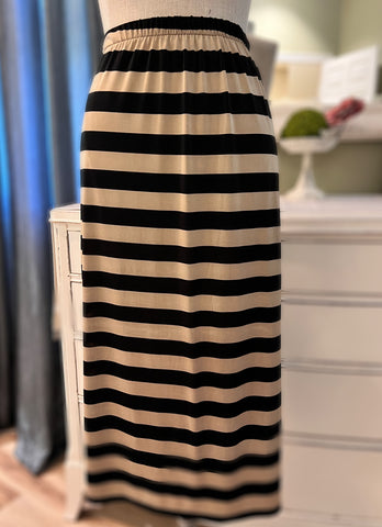 Pencil Skirt -Black Tan Medium Stripes