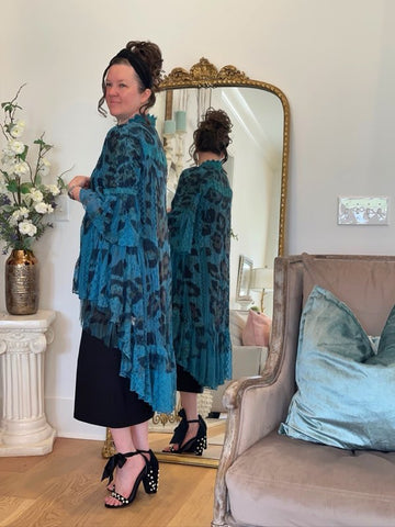 Teal Leopard Lace Cardigan