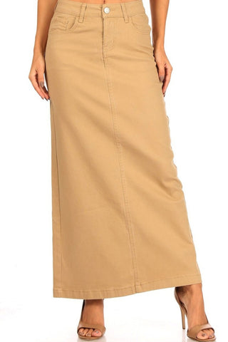 Long Denim Khaki Skirt