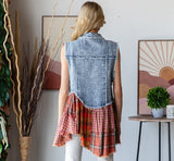 Denim Vest w/Flannel Ruffle