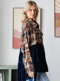 Bleached Plaid Shirt w/Velvet Ruffle