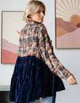 Bleached Plaid Shirt w/Velvet Ruffle