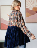 Bleached Plaid Shirt w/Velvet Ruffle