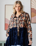 Bleached Plaid Shirt w/Velvet Ruffle