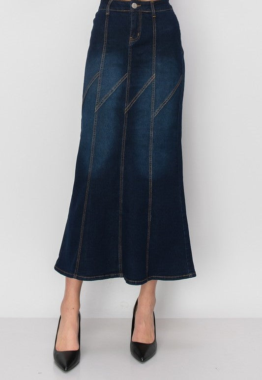 Dark Indigo Long Denim Skirt W/ Seams – Zadie B's Fashions