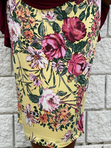 Pencil Skirt - Yellow Floral