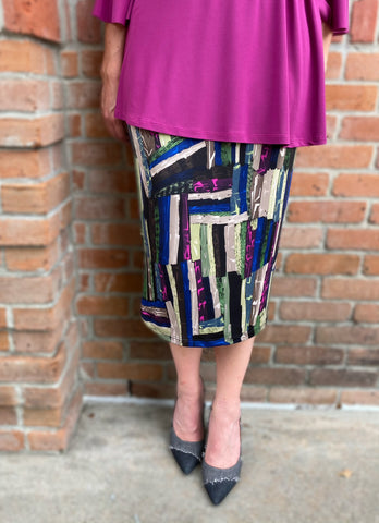 Pencil Skirt-Abstract Multi