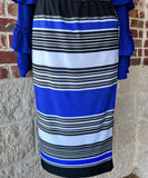 Pencil Skirt - Royal/Gray Stripe