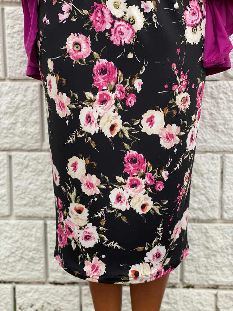 Pink pencil skirt flowers sale