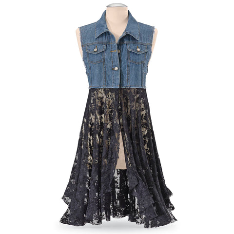 Blue Denim Vest w/Black Lace OLS-4479