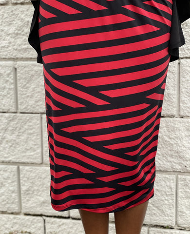 Pencil Skirt - Red/Black Abstract Stripe